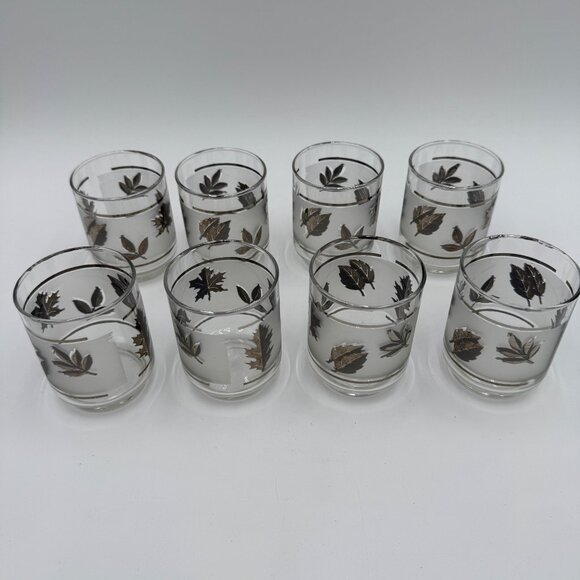Vintage Libbey Silver Leaf Frosted Glass Set of 8 Mid Century Modern Style 3” - Picture 2 of 8